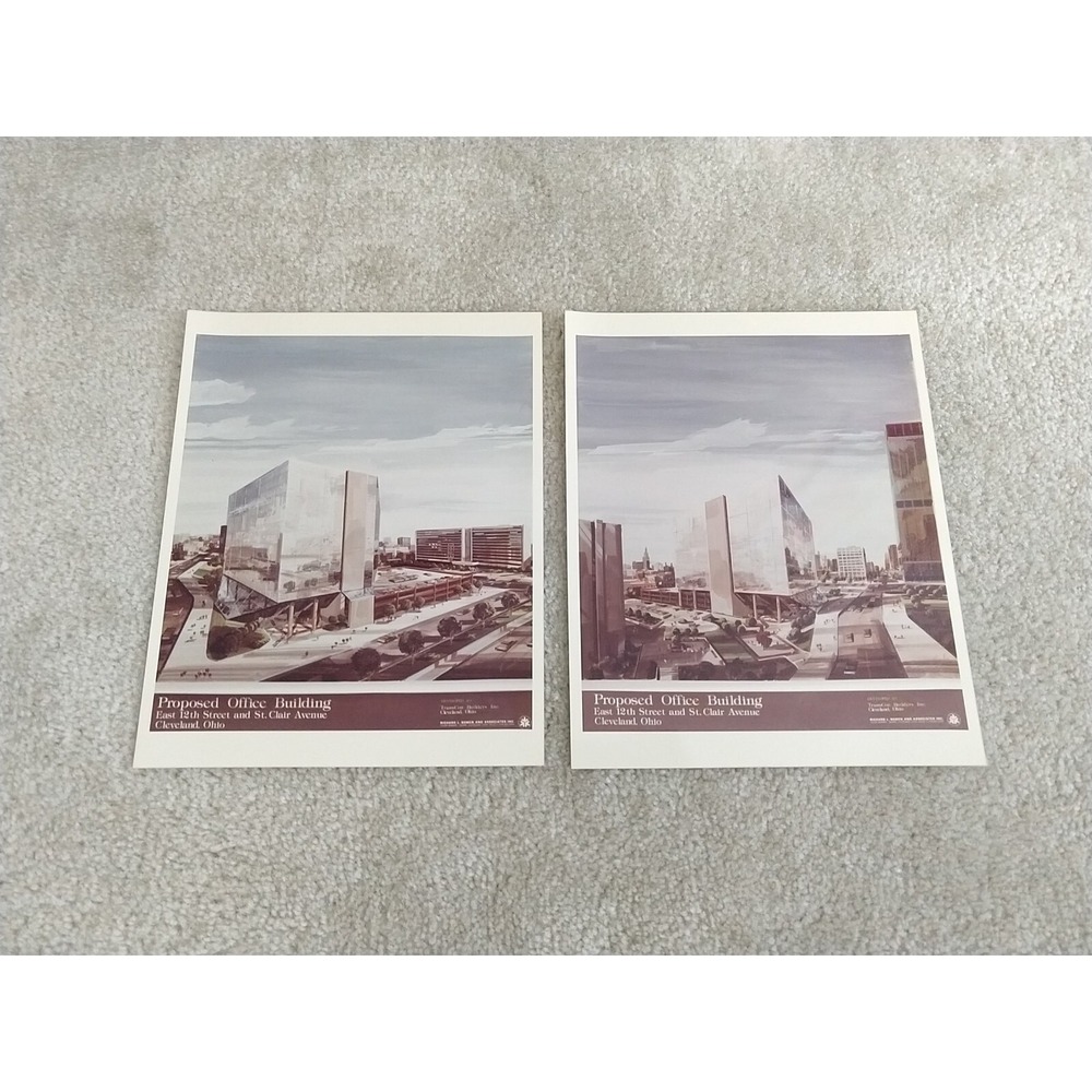 Glass Modern Office Building Architectural Rendering Cleveland Ohio Set of 2